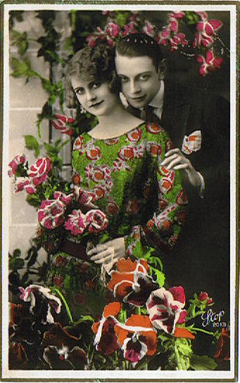 carte ancienne couple d'amoureux